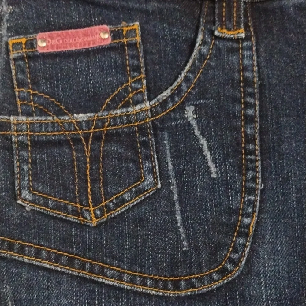 Dolce & Gabbana D&G Dark Wash Distressed Denim Mini Skirt Small Designer Trendy